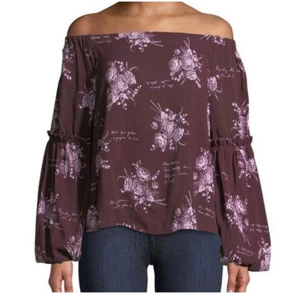 CINQ A SEPT Women’s Amelie Burgundy Floral Off the Shoulder Tie Top